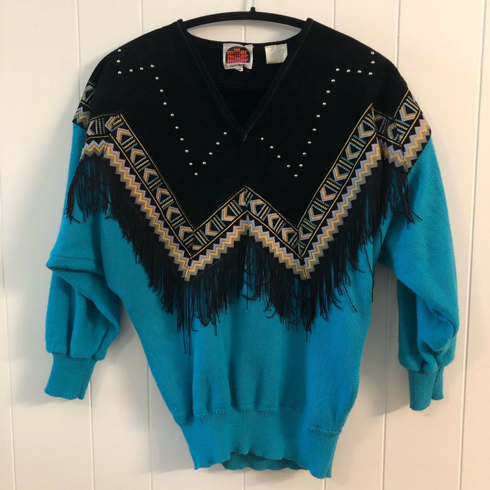 Miller Outerwear Vintage Western Suede Fringe Sweater Medium